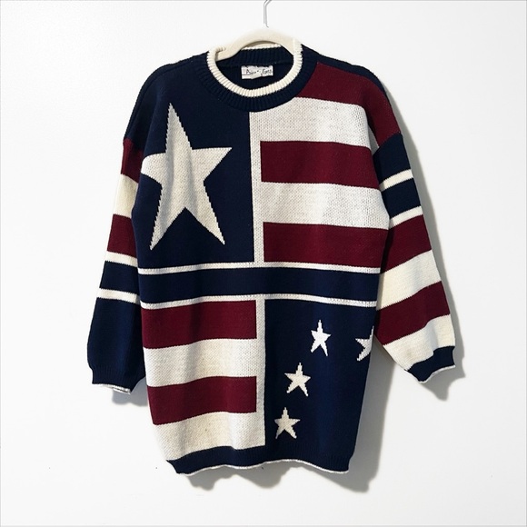 Vintage 90s | Americana Stars & Stripes Knit Crewneck Pullover Sweater - Picture 2 of 7
